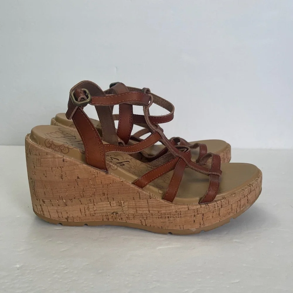 Blowfish Malibu Bahamas Brown Strappy Cork Platform Wedge Sandals Womens 9M